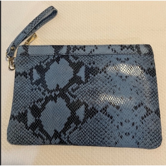 🩷Laura DiMaggio Milano, leather wristlet / gold/ blue , large 💚🩷💚 - Picture 1 of 13